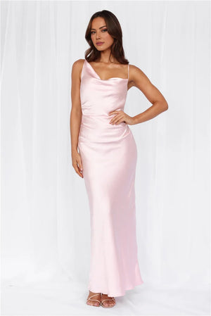 The Madeline Cowl Satin Maxi Dress Pink