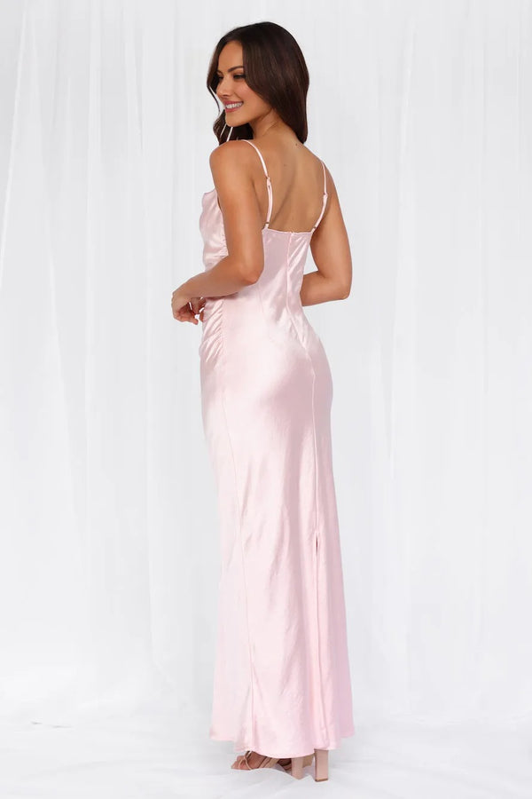 The Madeline Cowl Satin Maxi Dress Pink