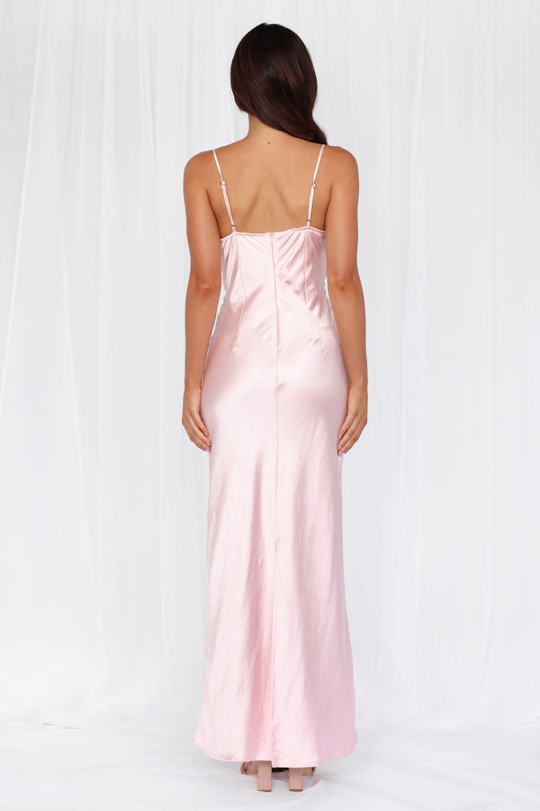 The Madeline Cowl Satin Maxi Dress Pink