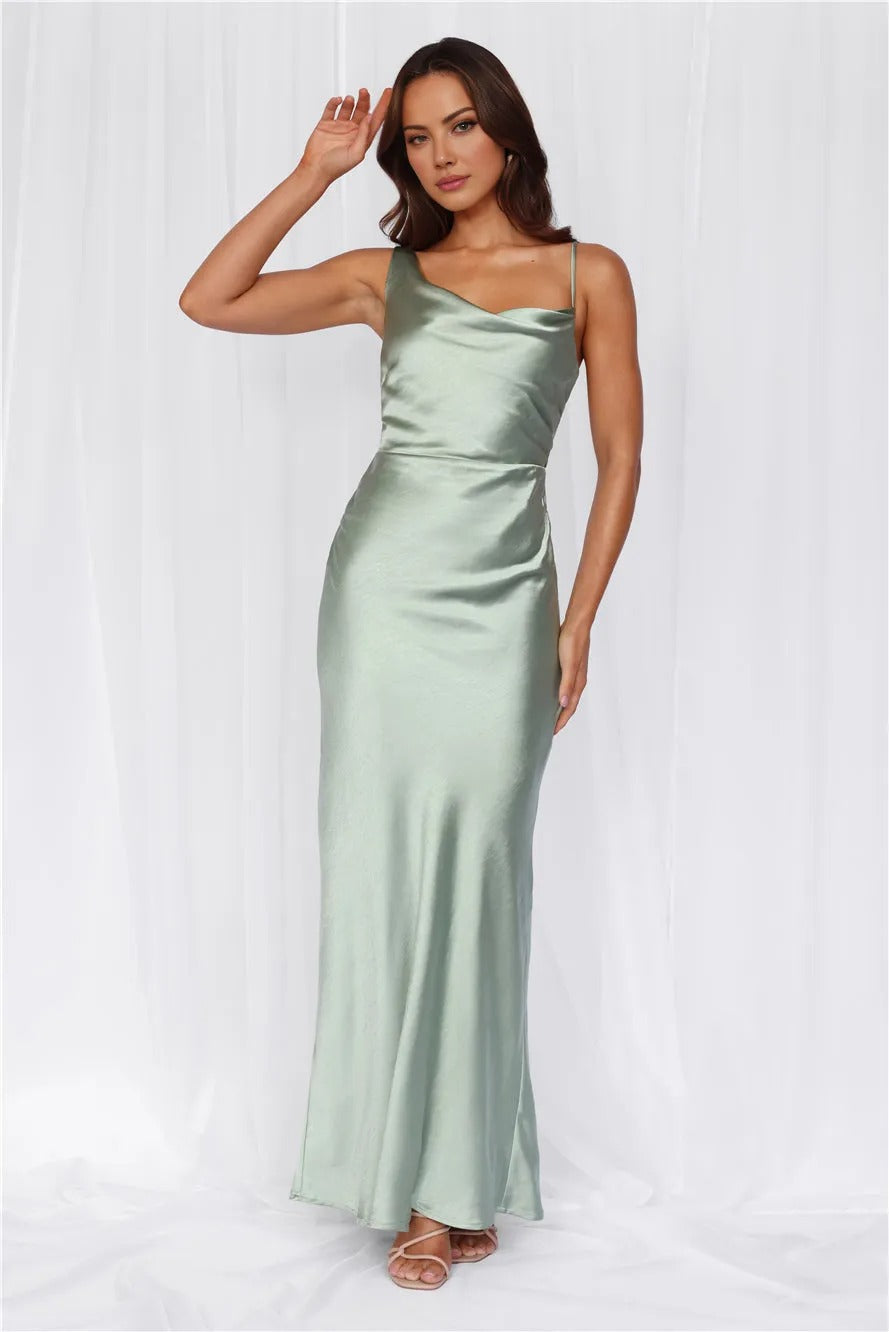 The Madeline Cowl Satin Maxi Dress Sage