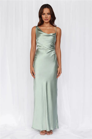 The Madeline Cowl Satin Maxi Dress Sage