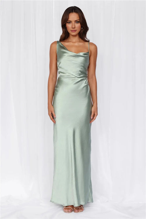 The Madeline Cowl Satin Maxi Dress Sage