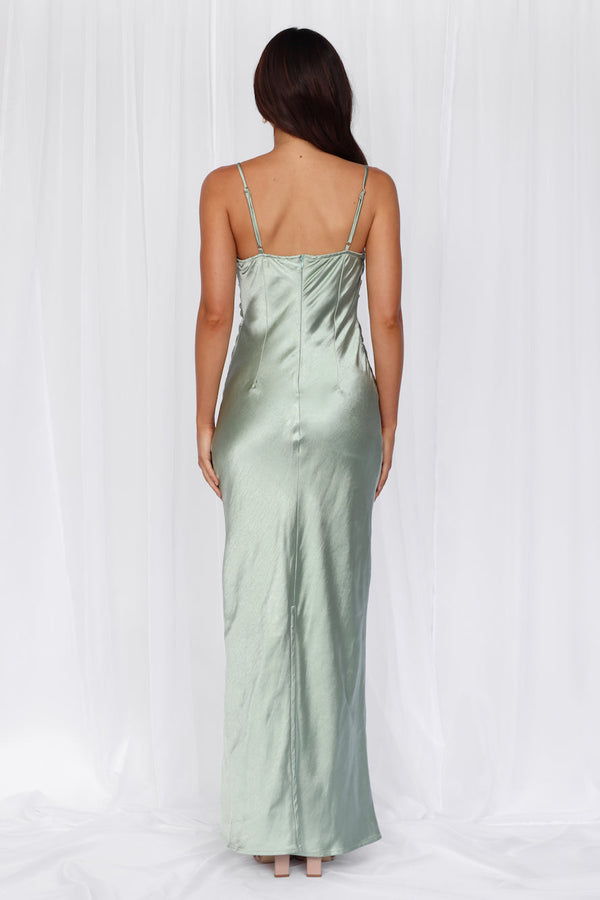 The Madeline Cowl Satin Maxi Dress Sage
