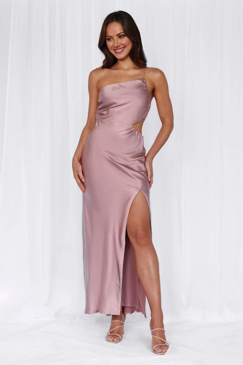 The Opal One Shoulder Satin Maxi Dress Dusty Pink