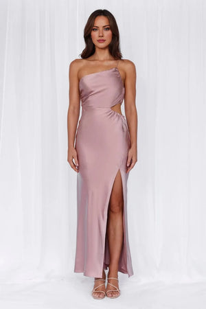 The Opal One Shoulder Satin Maxi Dress Dusty Pink