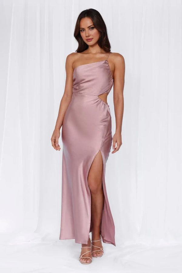 The Opal One Shoulder Satin Maxi Dress Dusty Pink