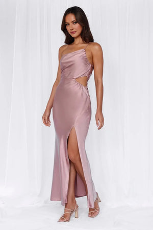 The Opal One Shoulder Satin Maxi Dress Dusty Pink