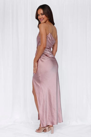 The Opal One Shoulder Satin Maxi Dress Dusty Pink