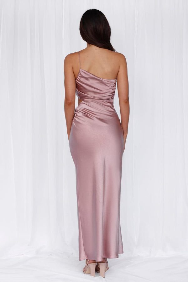 The Opal One Shoulder Satin Maxi Dress Dusty Pink