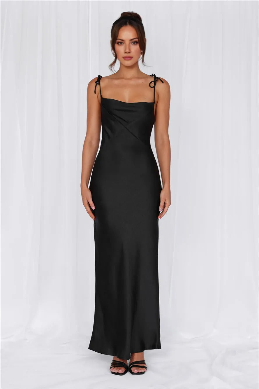 The Penelope Cowl Satin Maxi Dress Black