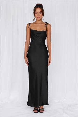 The Penelope Cowl Satin Maxi Dress Black