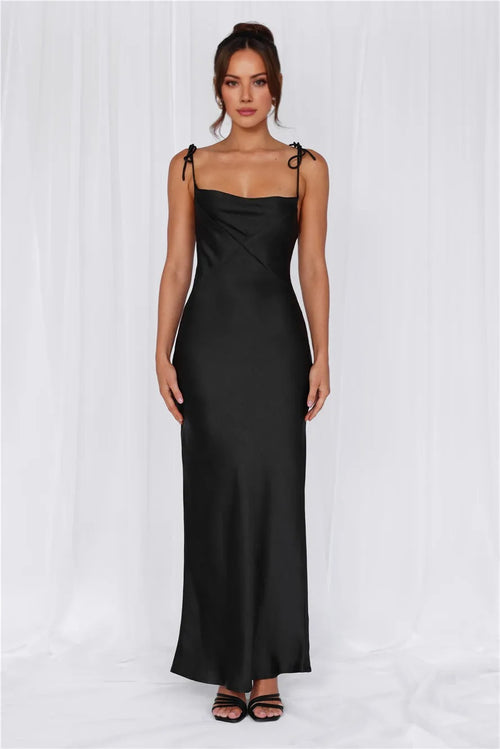 The Penelope Cowl Satin Maxi Dress Black