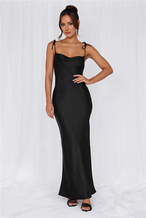 The Penelope Cowl Satin Maxi Dress Black