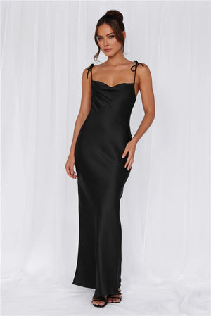 The Penelope Cowl Satin Maxi Dress Black