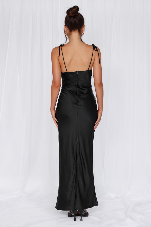 The Penelope Cowl Satin Maxi Dress Black