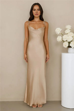 The Penelope Cowl Satin Maxi Dress Champagne