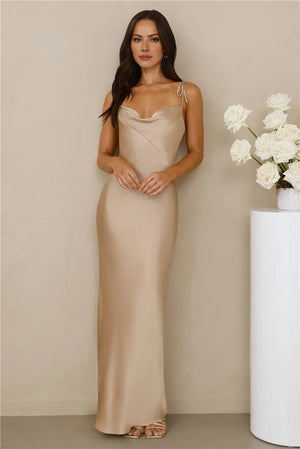 The Penelope Cowl Satin Maxi Dress Champagne