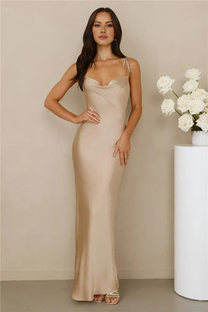 The Penelope Cowl Satin Maxi Dress Champagne