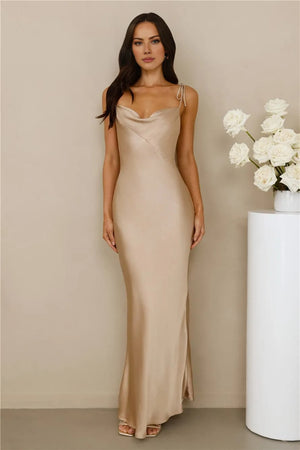 The Penelope Cowl Satin Maxi Dress Champagne