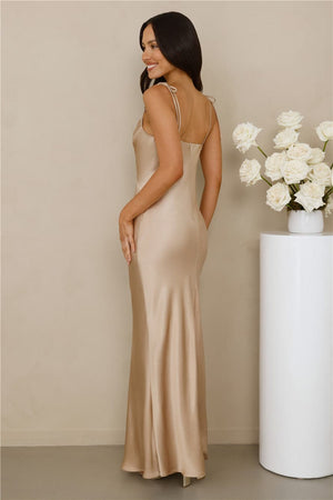 The Penelope Cowl Satin Maxi Dress Champagne