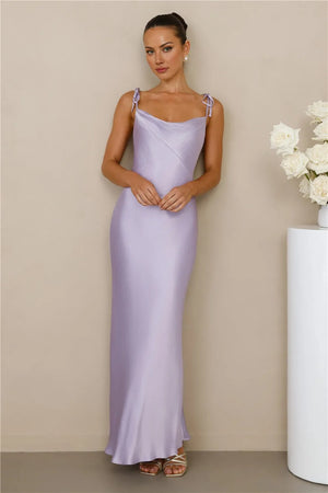 The Penelope Cowl Satin Maxi Dress Lilac