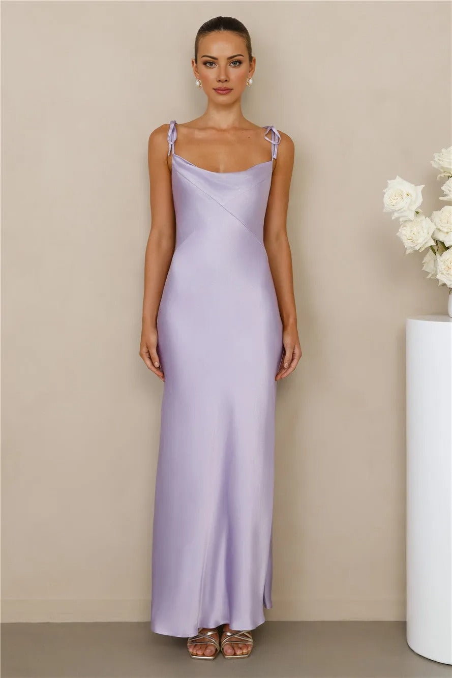 The Penelope Cowl Satin Maxi Dress Lilac
