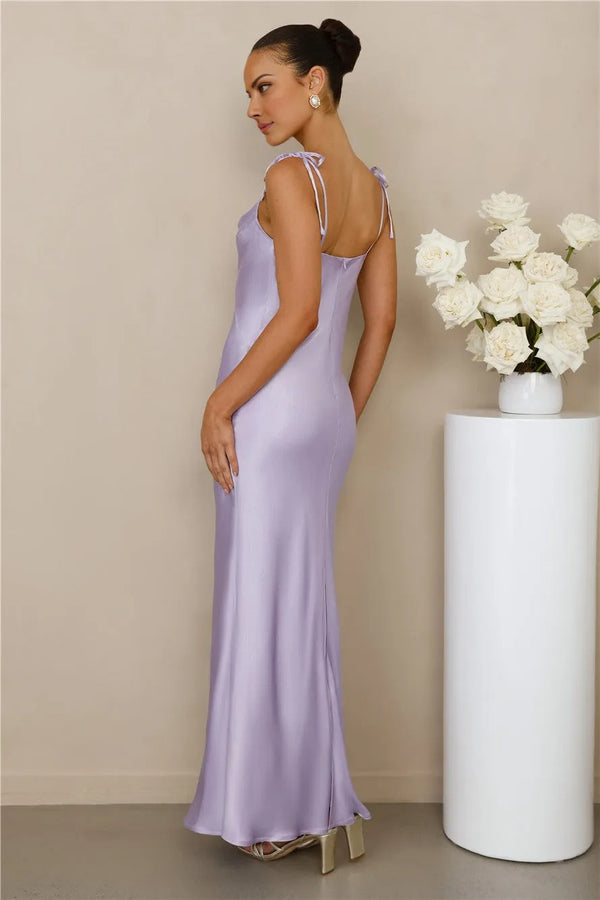 The Penelope Cowl Satin Maxi Dress Lilac