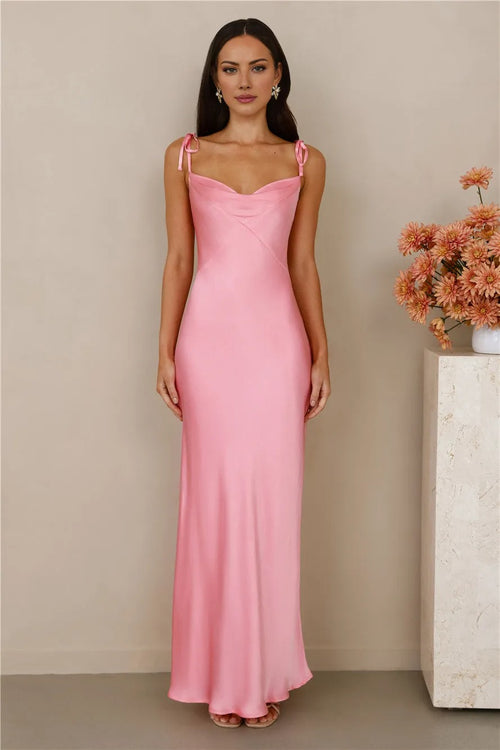 The Penelope Cowl Satin Maxi Dress Pink