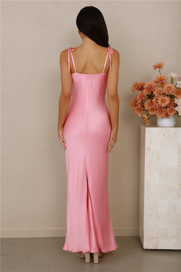 The Penelope Cowl Satin Maxi Dress Pink