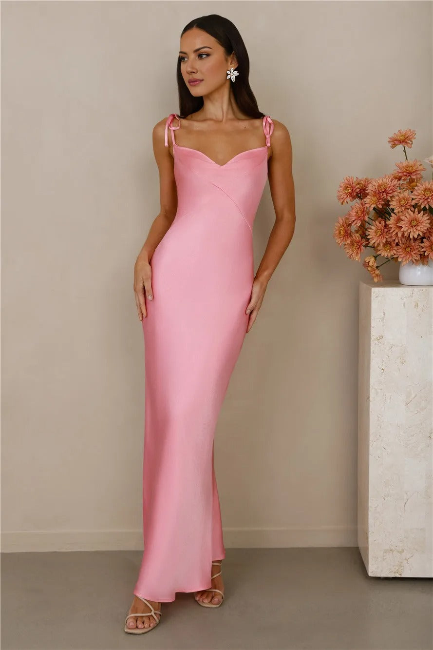 The Penelope Cowl Satin Maxi Dress Pink