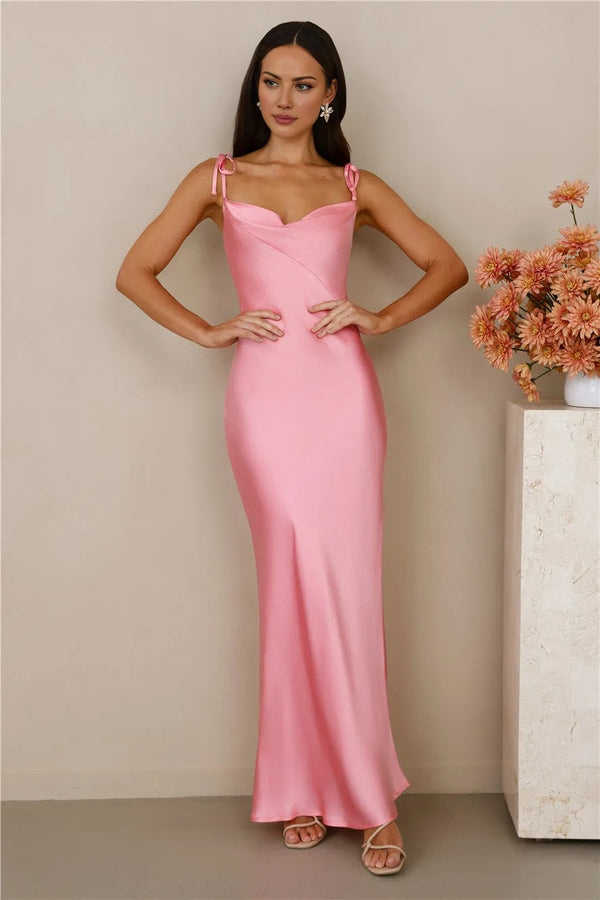 The Penelope Cowl Satin Maxi Dress Pink