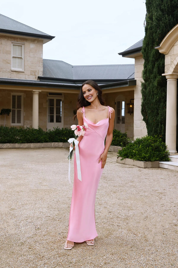 The Penelope Cowl Satin Maxi Dress Pink