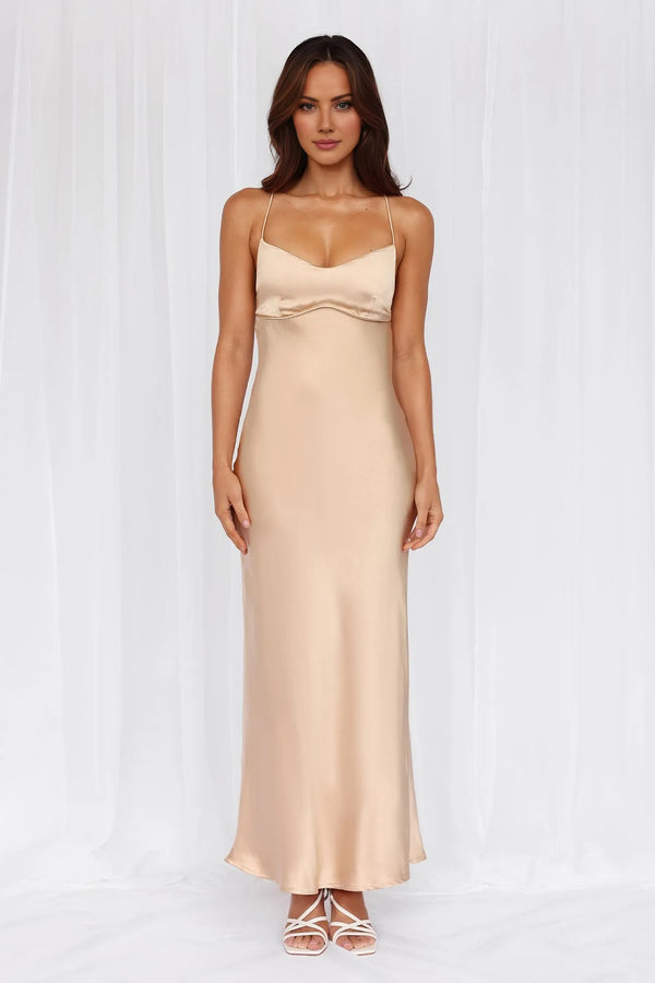 The Samara Satin Maxi Dress Champagne