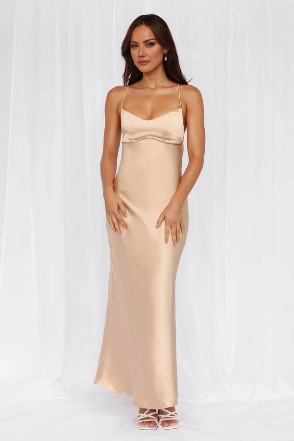 The Samara Satin Maxi Dress Champagne