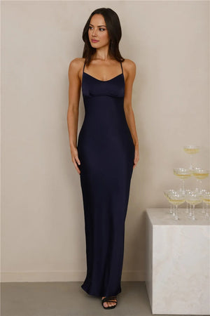 The Samara Satin Maxi Dress Navy
