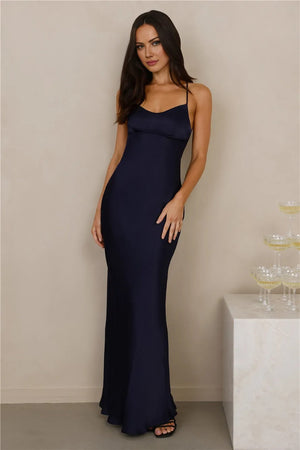 The Samara Satin Maxi Dress Navy