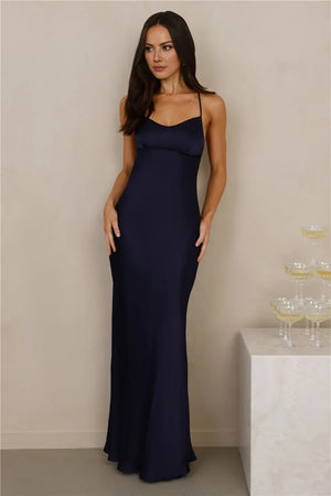 The Samara Satin Maxi Dress Navy
