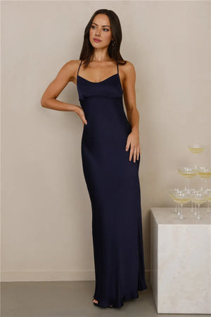 The Samara Satin Maxi Dress Navy