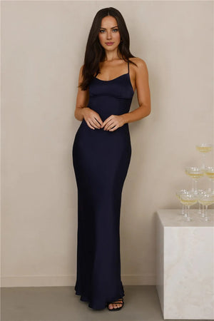 The Samara Satin Maxi Dress Navy