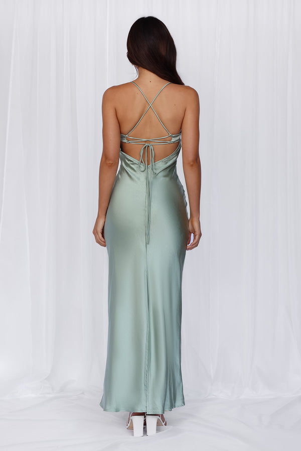 The Samara Satin Maxi Dress Sage