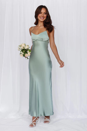 The Samara Satin Maxi Dress Sage