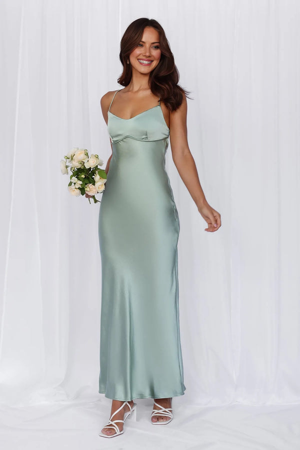 The Samara Satin Maxi Dress Sage