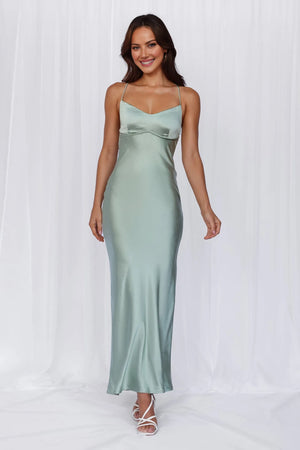 The Samara Satin Maxi Dress Sage
