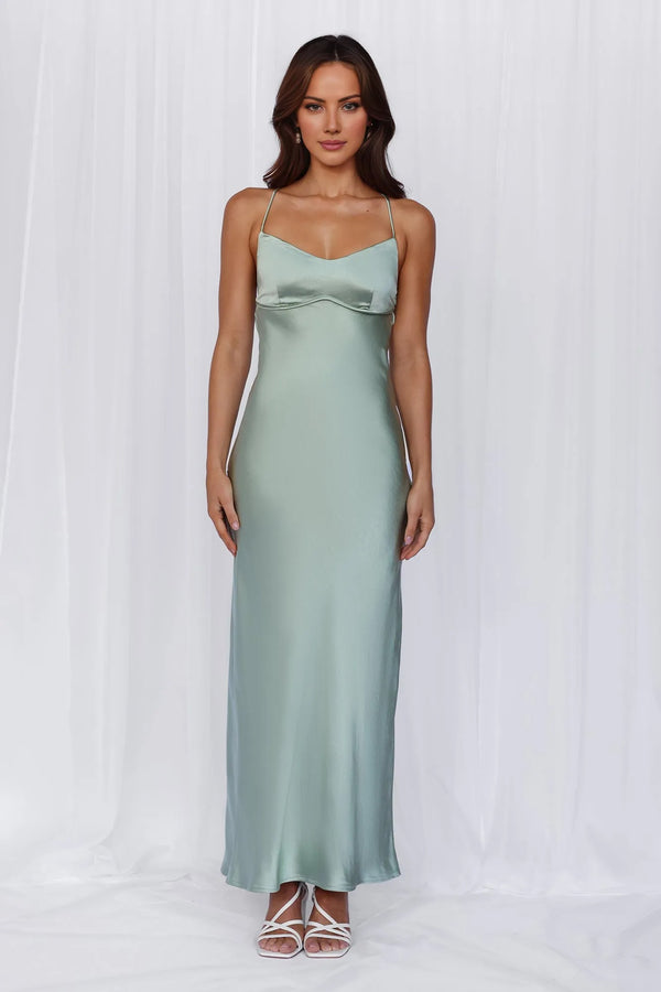 The Samara Satin Maxi Dress Sage