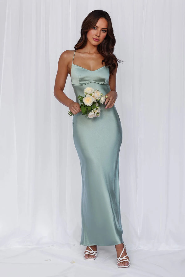 The Samara Satin Maxi Dress Sage