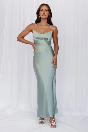 The Samara Satin Maxi Dress Sage