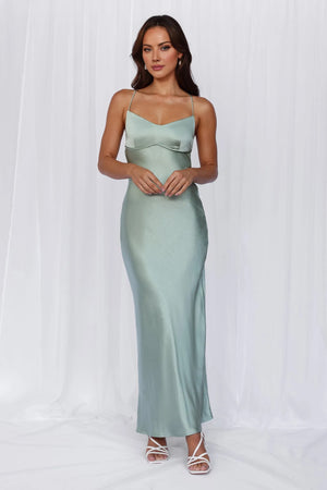The Samara Satin Maxi Dress Sage
