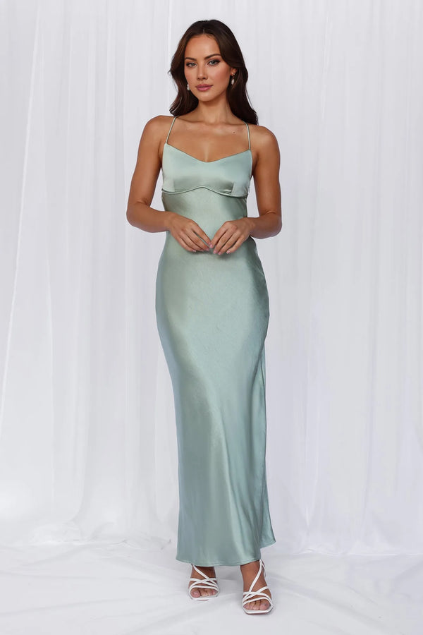 The Samara Satin Maxi Dress Sage