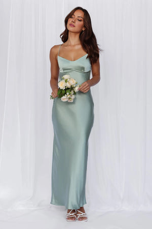 The Samara Satin Maxi Dress Sage