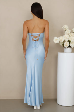 The Seraphina Strapless Satin Maxi Dress Blue